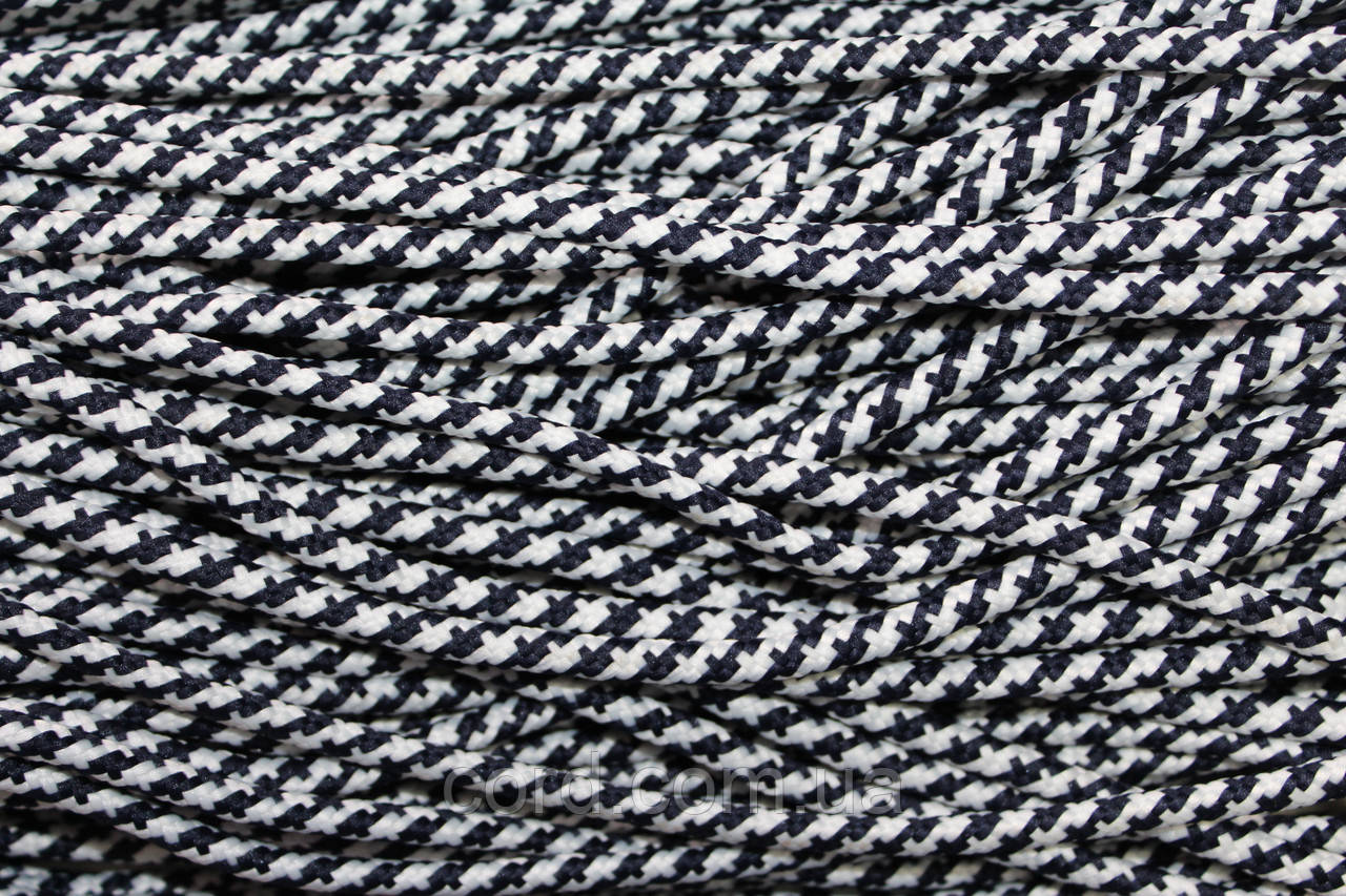 Шнур круглий з наповнювачем 5мм синій+білий моток 100м, фото 1