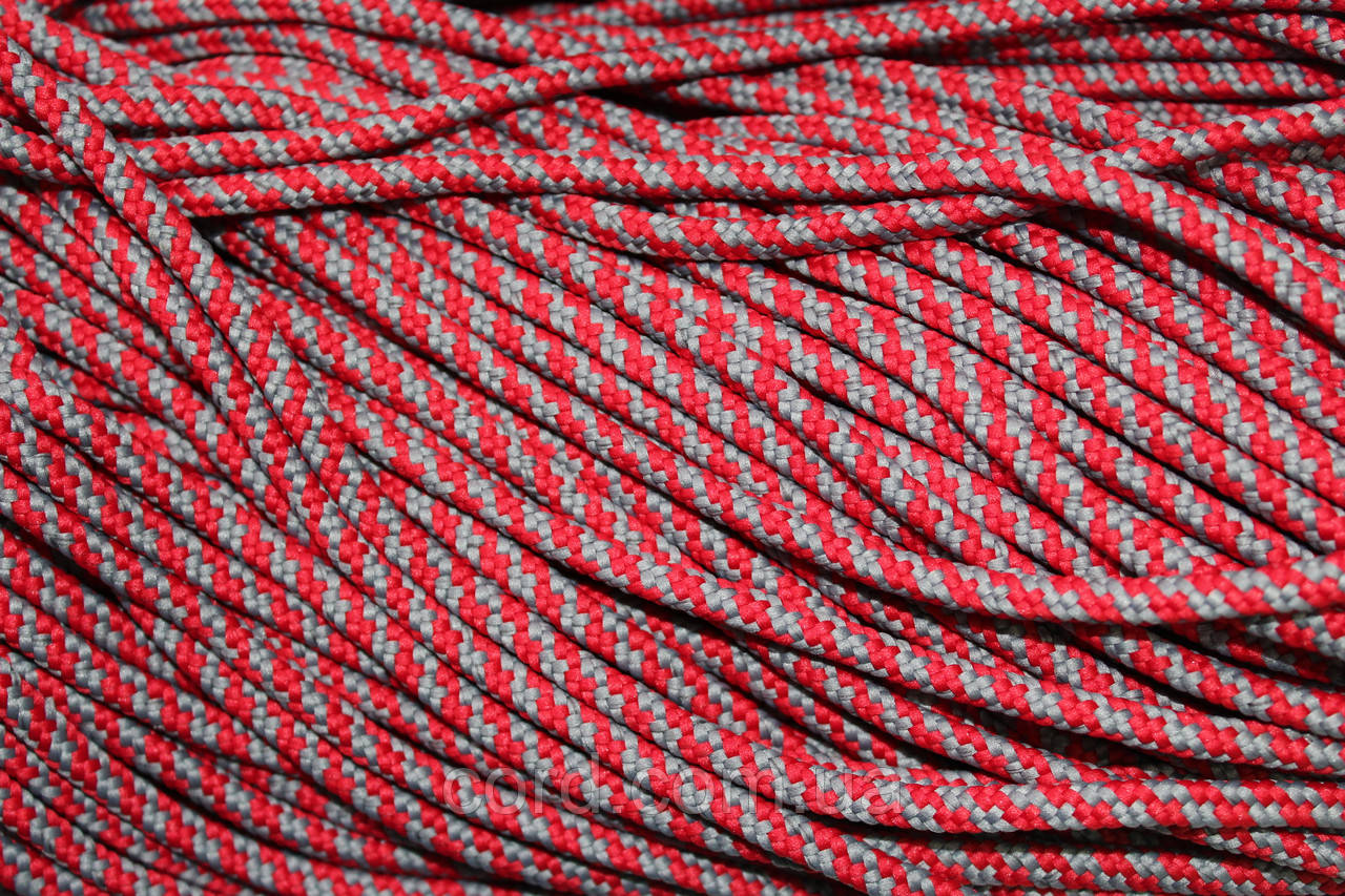 Шнур круглий з наповнювачем 5мм червоний+сірий моток 100м, фото 1