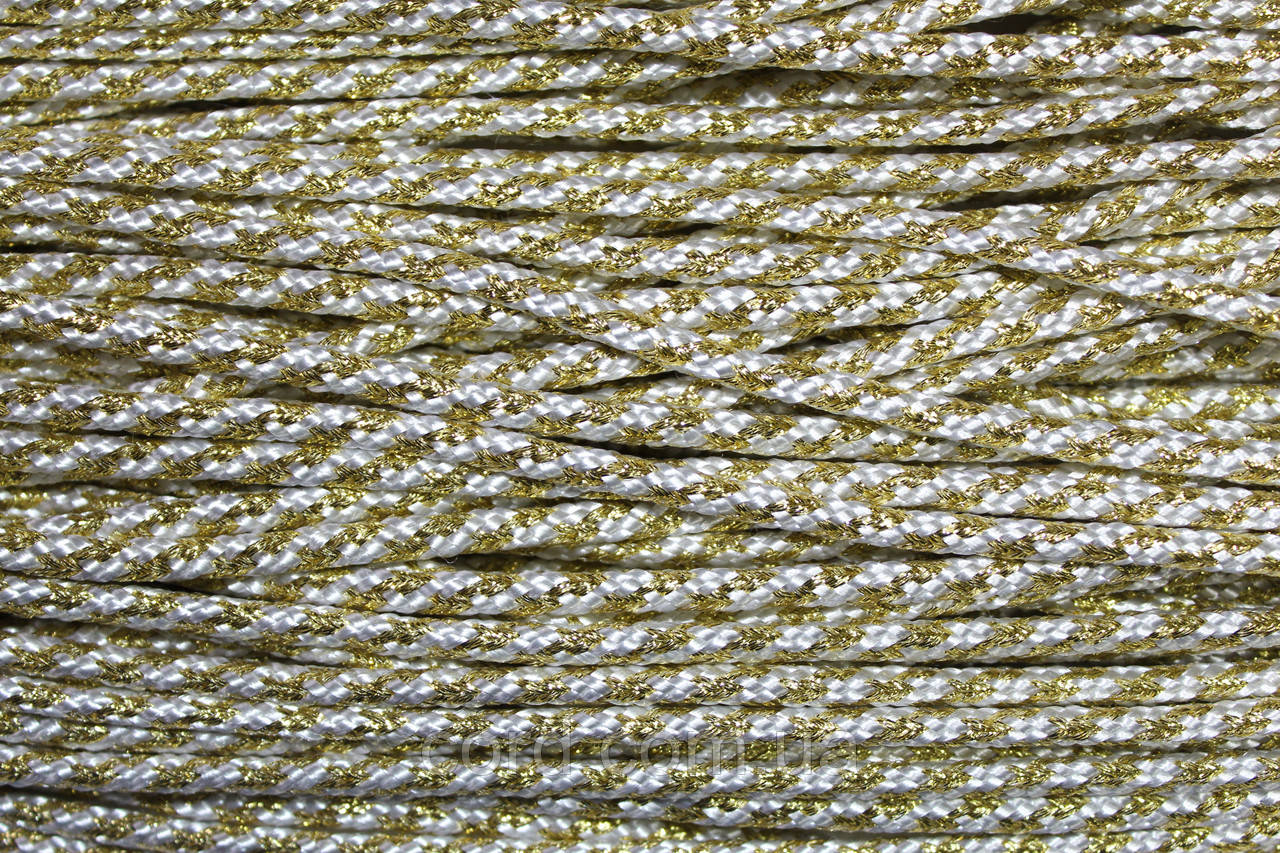 Шнур круглий з наповнювачем 5мм білий+золото моток 100м, фото 1