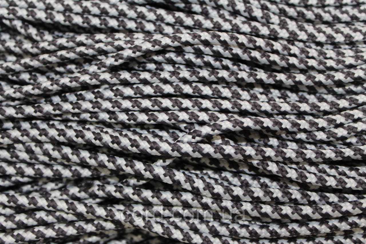 Шнур круглий з наповнювачем 5мм темно-сірий+білий моток 100м, фото 1