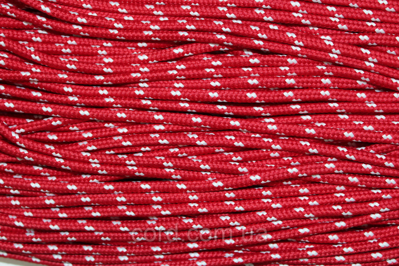 Шнур круглий з наповнювачем 5мм червоний+білий моток 100м, фото 1