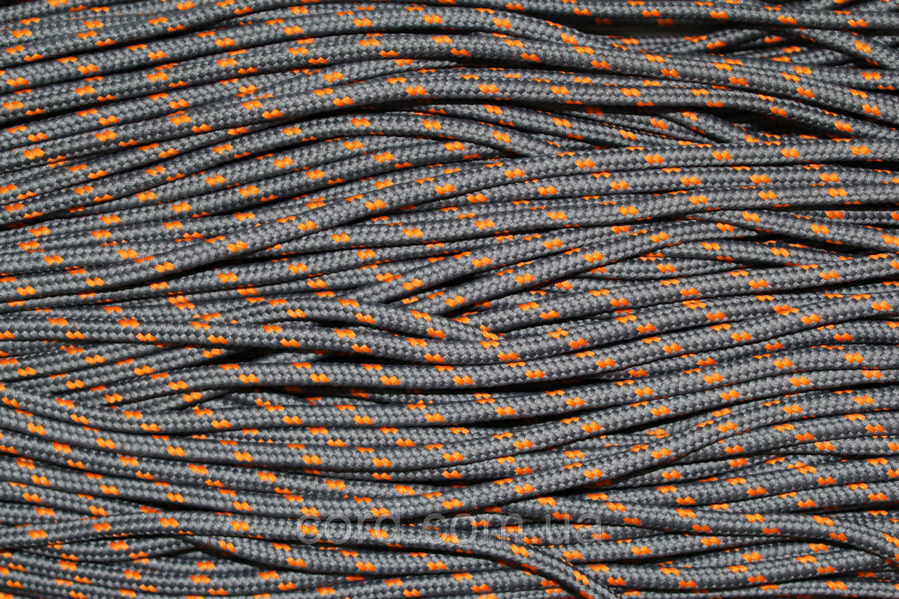 Шнур круглий з наповнювачем 5мм темно-сірий+помаранчевий моток 100м, фото 1