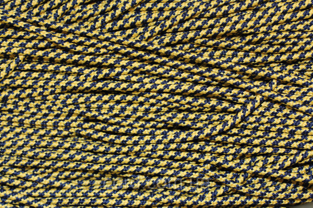 Шнур круглий з наповнювачем 5мм синій+жовтий моток 100м, фото 1