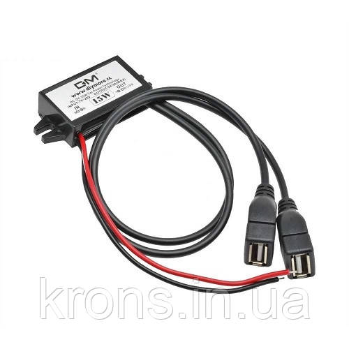 Перетворювач напруги 12В-5В 3А 2xUSB, прихована проводка авто