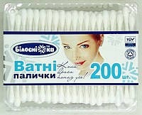 Ватні палички 200 шт в пластиковій упаковці / Білосніжка