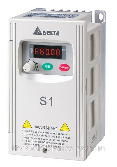 Перетворювач частоти Delta Electronics, 0,75 кВт, 230 В,1ф., скалярний,VFD007S21E