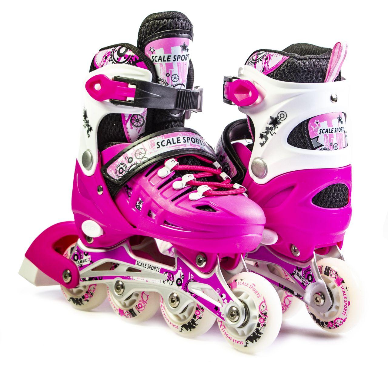 Дитячі розсувні ролики 34-37 Scale Sports Pink з підсвічуванням переднього колеса