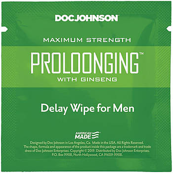 Пролонгирующая серветка Doc Johnson Delay Wipe For Men з екстрактом женьшеню   | Puls69