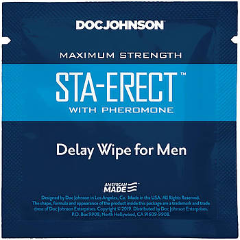 Пролонгирующая салфетка Doc Johnson Sta-Erect Delay Wipe For Men с феромонами   | Puls69
