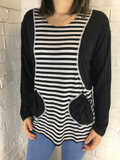 Батник жіночий Deloras 15721 з кишенями чорно-білий 48