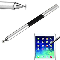 Стилус ручка Pencil 2 в 1 для рисования для планшетов и смартфонов серебро