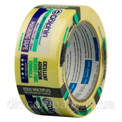 Стрічка малярна Blue Dolphin, загального призначення, інтер'єрна (жовта), 48 мм*50 м, фото 1