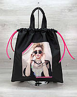 Жіночий шоппер-рюкзак Berry чорний з неоновим малиновим