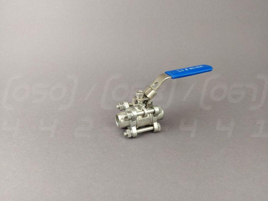 Кран кульовий приварний нержавіючий DN10 (3/8") трискладовий, н/ж сталь AISI304, PN63 (1000 WOG), з фіксатором, фото 1