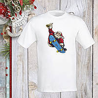 Футболка з новорічним принтом Дід Мороз на скейті Push IT S, Білий
