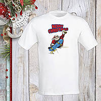 Футболка з новорічним принтом Дід Мороз на скейті "Merry Christmas" Push IT S, Білий