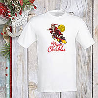 Футболка з новорічним принтом Дід Мороз на скейті "Merry Christmas" 2 Push IT S, Білий