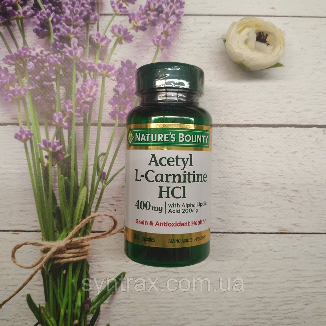 Nature's Bounty Acetyl L-Carnitine HCL 30 caps 400 mg with Alpha Lipolic Acid 200 mg (ALA), ацетил л-Карнитин