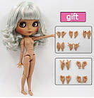 Шарнірна лялька Айсі (Блайз), сіро-блакитний колір волосся + 10 пар пензлів, одяг і взуття в подарунок, фото 3