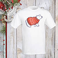 Футболка з новорічним принтом Білий ведмідь у светрі Push IT S, Білий