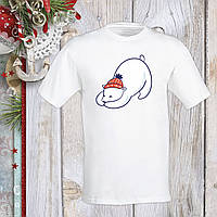 Футболка з новорічним принтом Білий ведмідь у шапці Push IT S, Білий