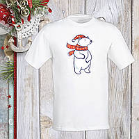 Футболка з новорічним принтом Білий ведмідь у шарфі та шапці Push IT S, Білий