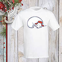 Футболка з новорічним принтом Білий ведмідь у шапці 2 Push IT S, Білий
