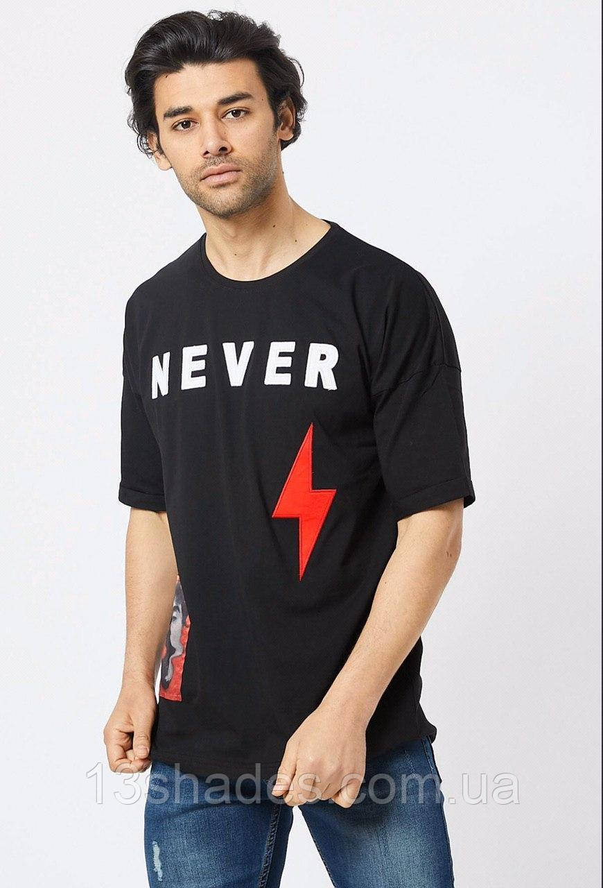 Футболка чоловіча унісекс напис вишивка бавовна чорний Київ, фото 1