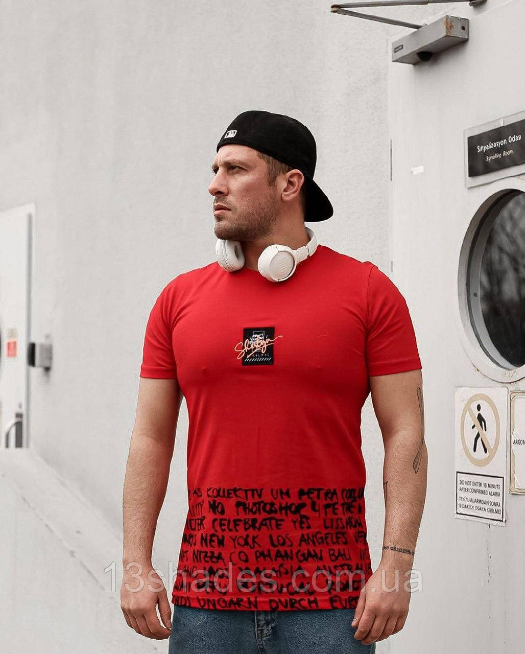 Футболка чоловіча унісекс напис вишивка бавовна червона Київ, фото 1