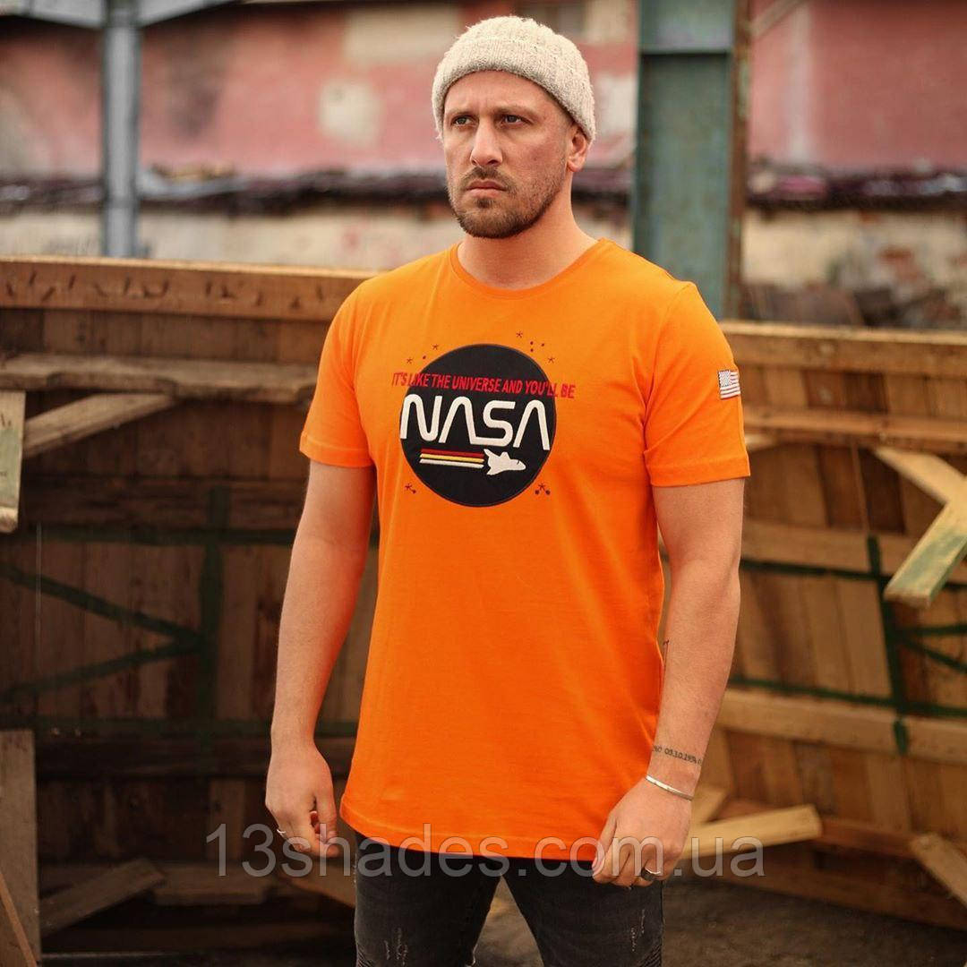 Футболка чоловіча унісекс Nasa Наса з принтом бавовна жовтогарячий Київ, фото 1