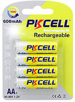 Аккумулятор PKCELL 1.2V AA 600mAh NiMH Rechargeable Battery, 4 штуки в блистере