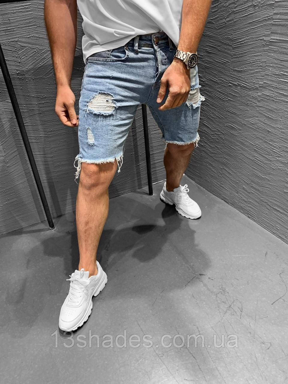 Шорти чоловічі джинсові рванки Slim Fit блакитний Київ, фото 1