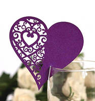 Прикраси на бокали фіолетові "Сердечка" 10шт. - розмір одного сердечка 8*8 см, картон, лазерна обробка