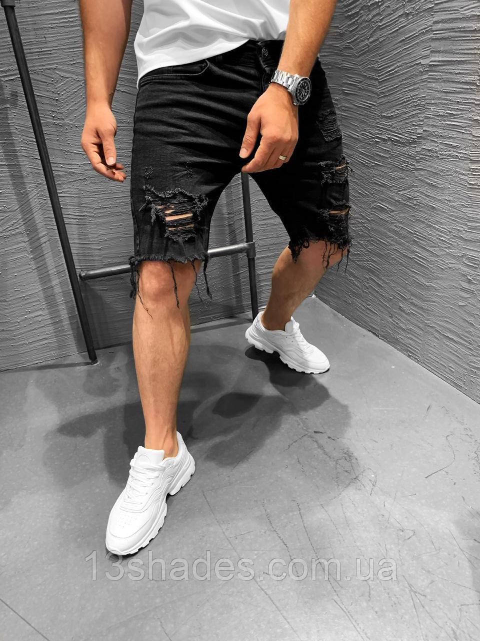 Шорти чоловічі джинсові рванки Slim Fit чорний Київ, фото 1
