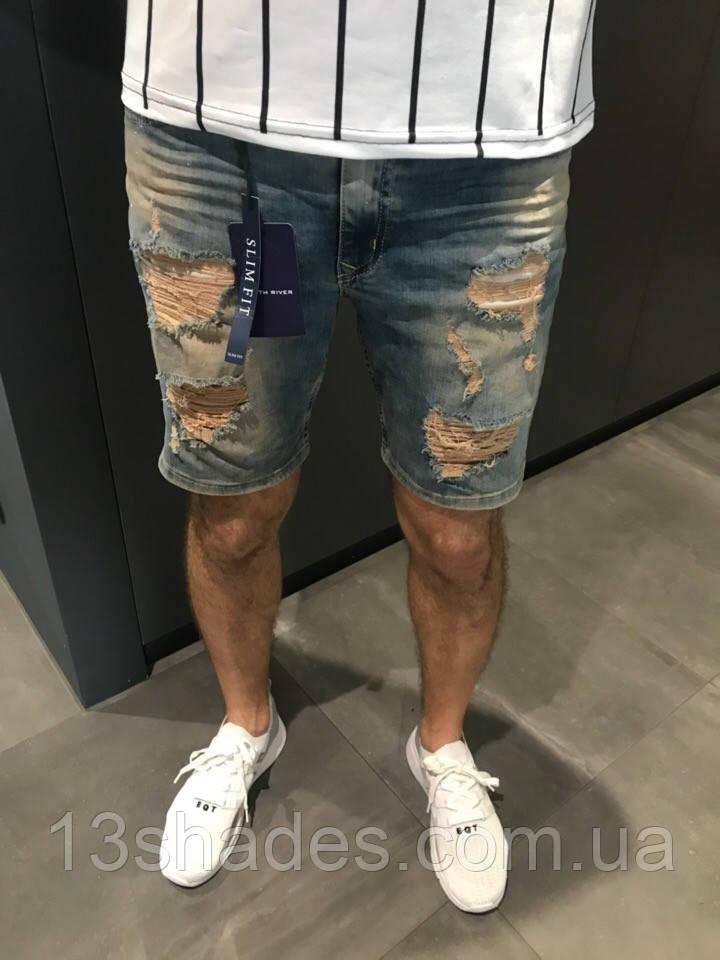 Шорти чоловічі джинсові рванки Slim Fit світло-синій Київ