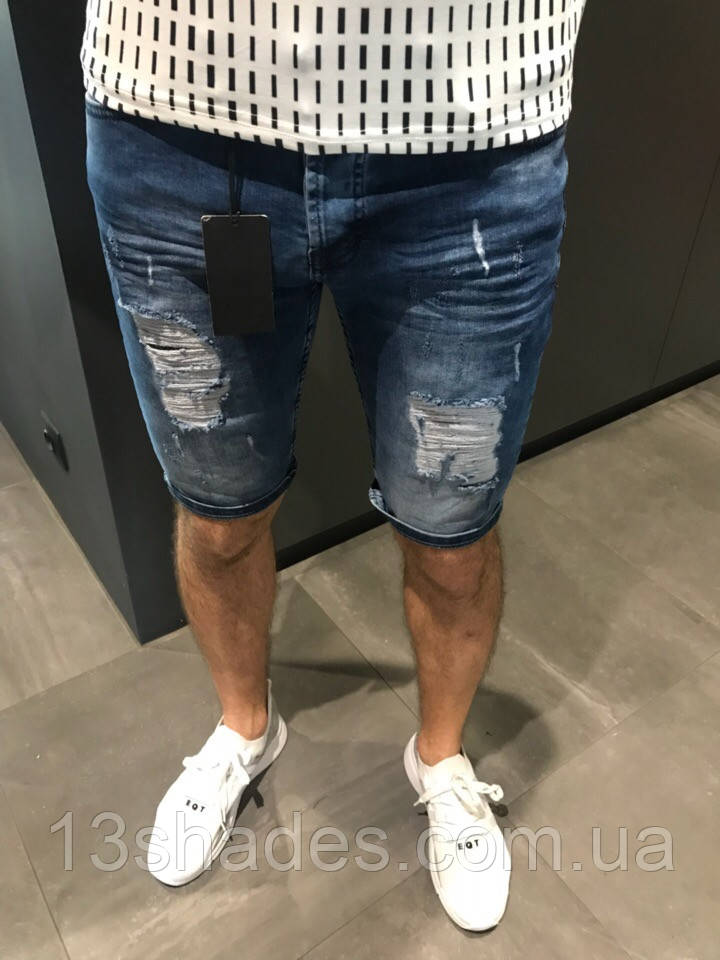 Шорти чоловічі джинсові рванки Slim Fit синій Київ