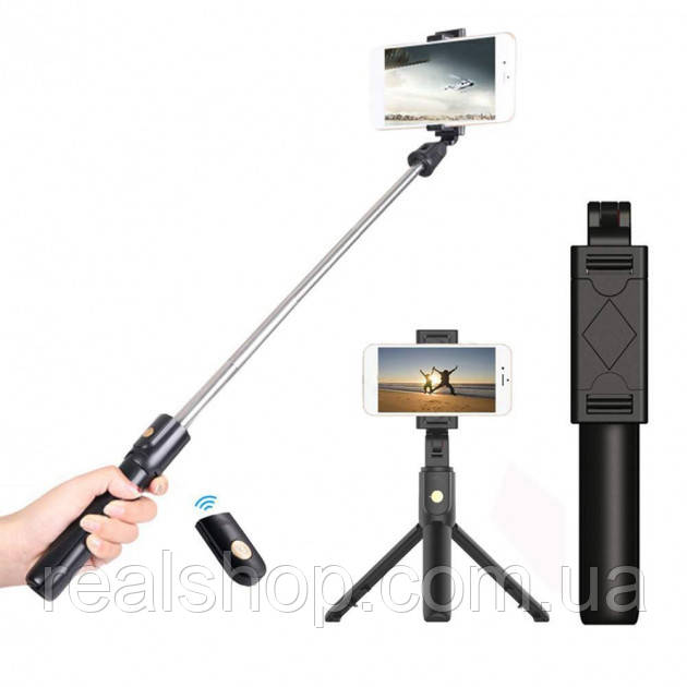 Монопод-трипод селфі K07 (з пультом) чорний Selfie Stick Tripod, фото 1