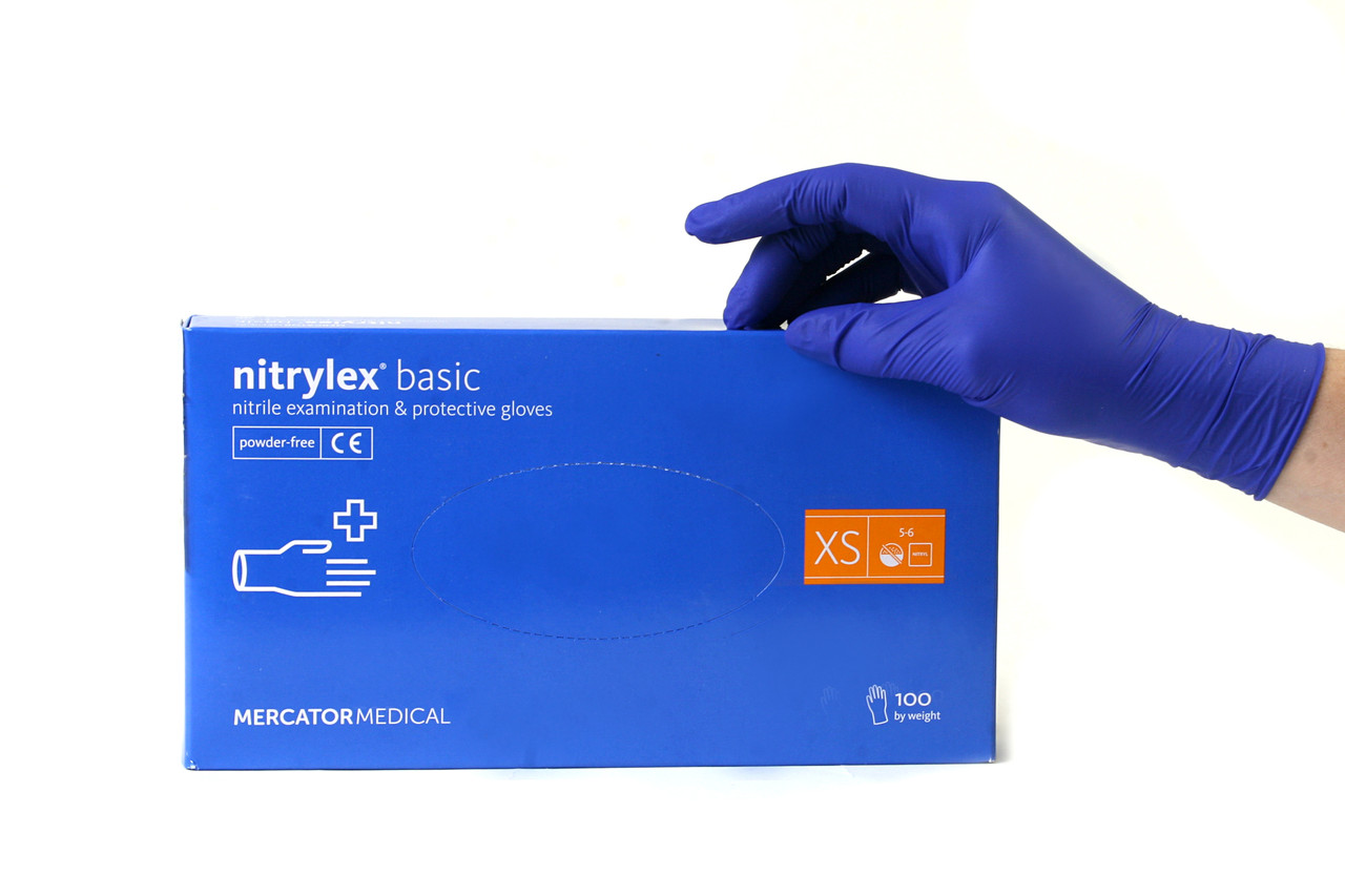 Нитриловые перчатки нестерильные неопудренные Nitrylex basic XS (50 пар/уп) синие