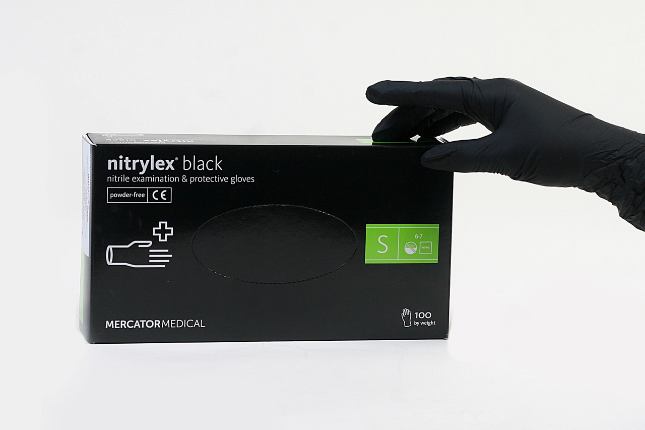 Нітрилові рукавички неопудрені Nitrylex black S (50 пар/уп) чорні