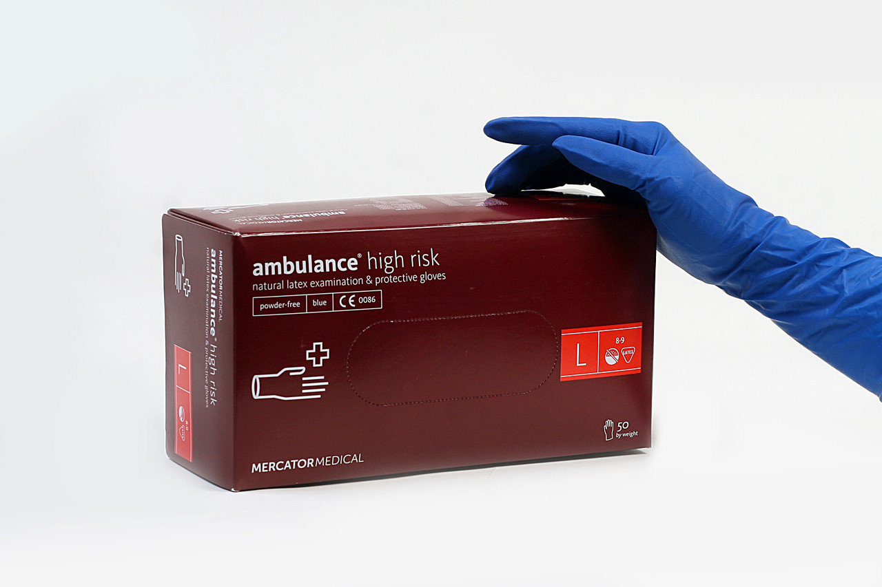 Рукавички господарські нестерильні латексні неопудрені Ambulance L (25 пар/уп) сині