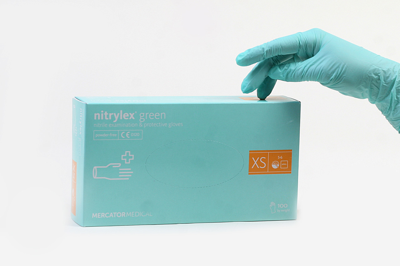 Рукавички нітрилові Nitrylex Classic XS нестерильні неопудрені (50 пар/уп) зелені