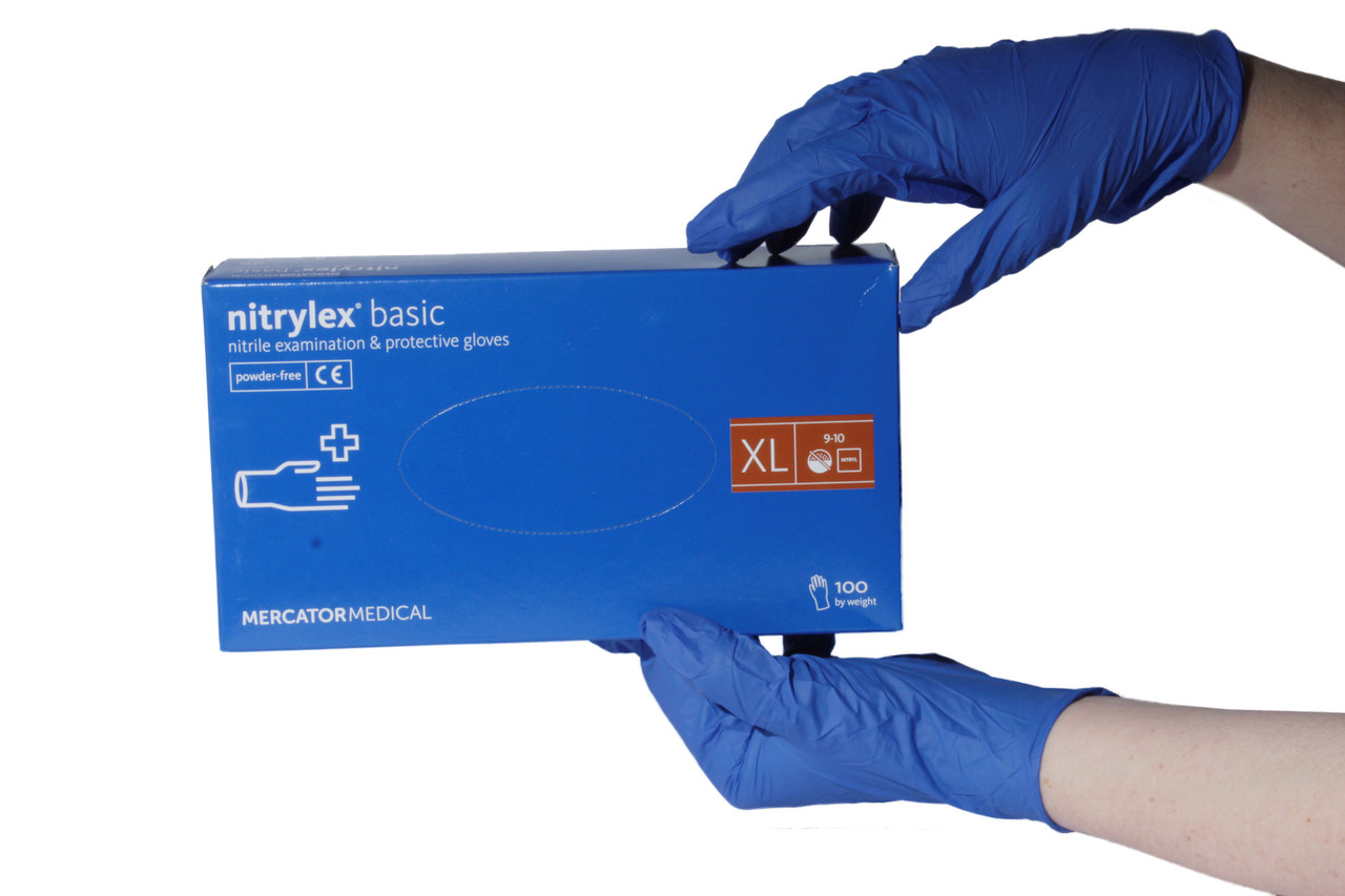 Нітрилові рукавички нестерильні непудровані Nitrylex basic XL (50 пар/уп) сині