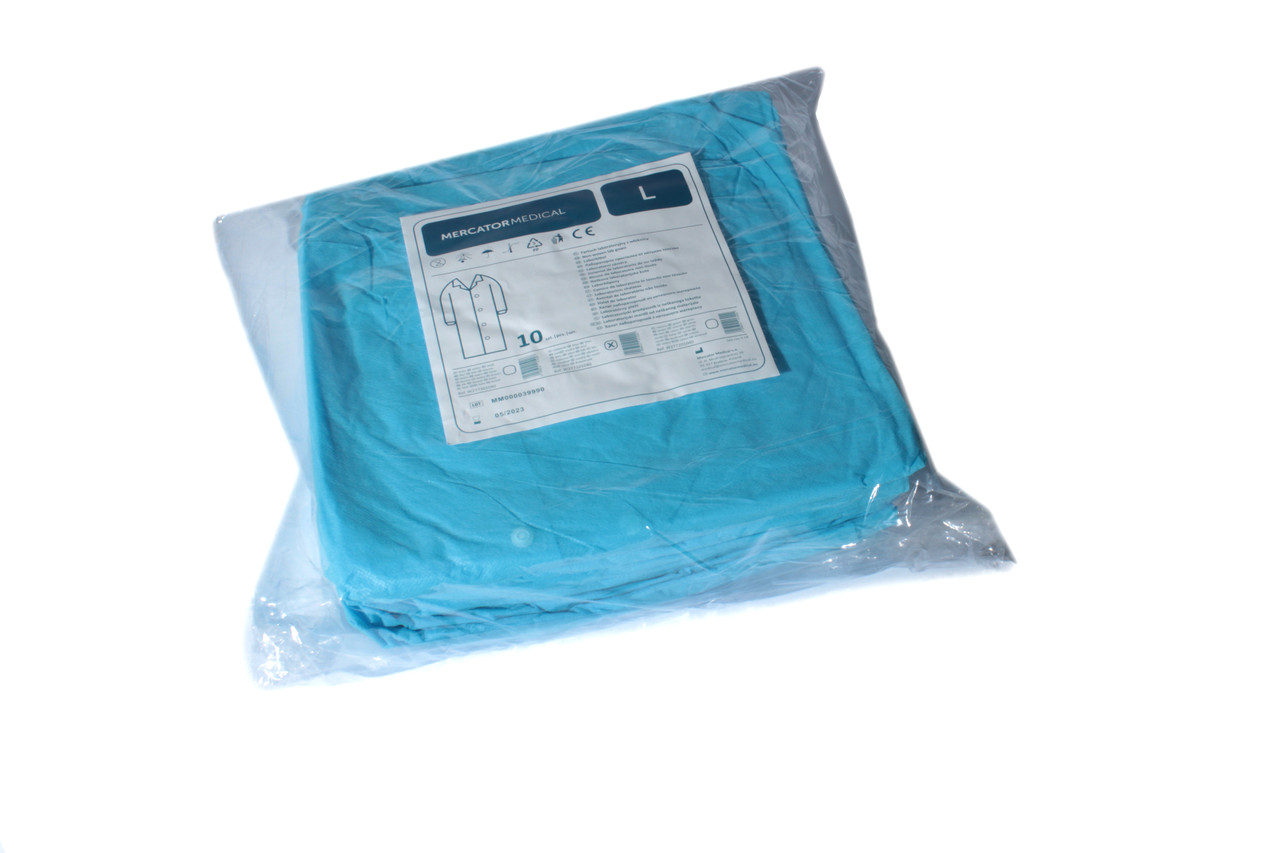 Халат гігієнічний нетканий р. L на зав‘язках (блакитний) (10 шт. в уп.)