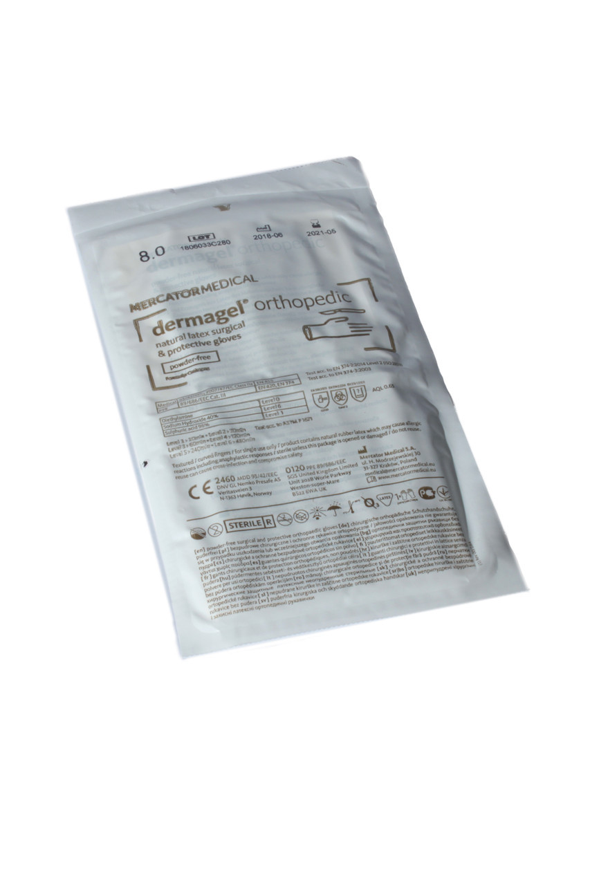Рукавички хірургічні стерильні ортопедичні латексні неприпудрені Dermagel Ortopedic р.6.5