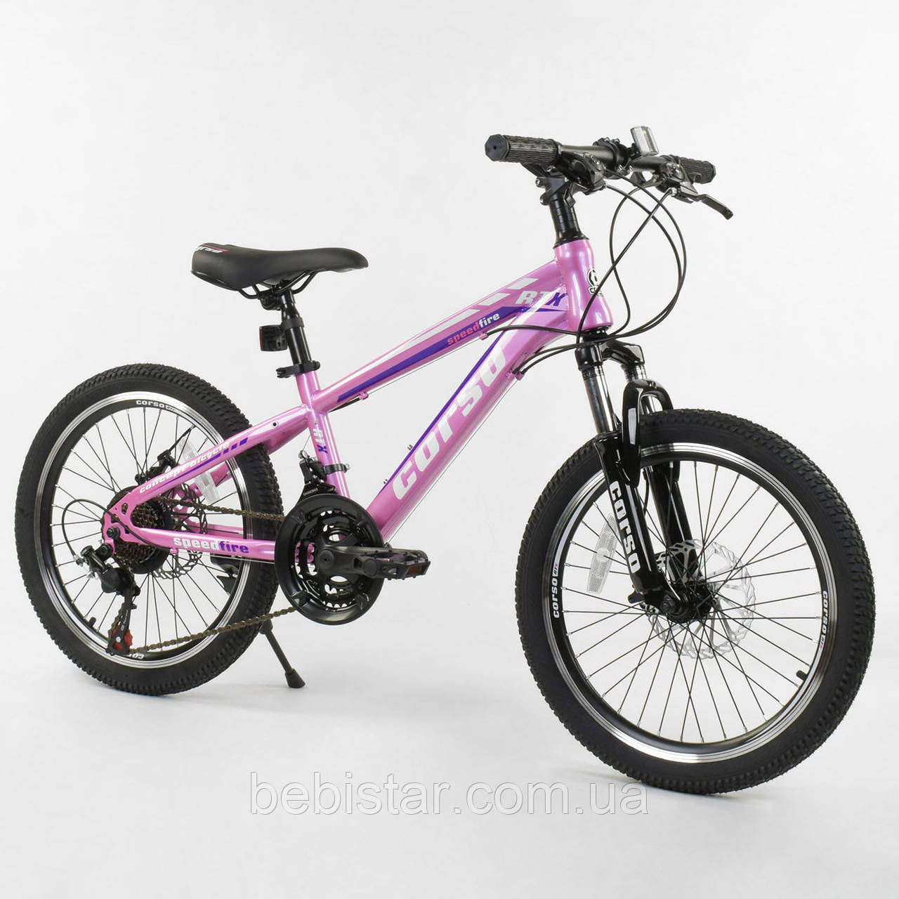 Дитячий спортивний велосипед Corso 20" металева рама 11" фіолетовий 21-швидкісний від 5 років зріст від 115 см