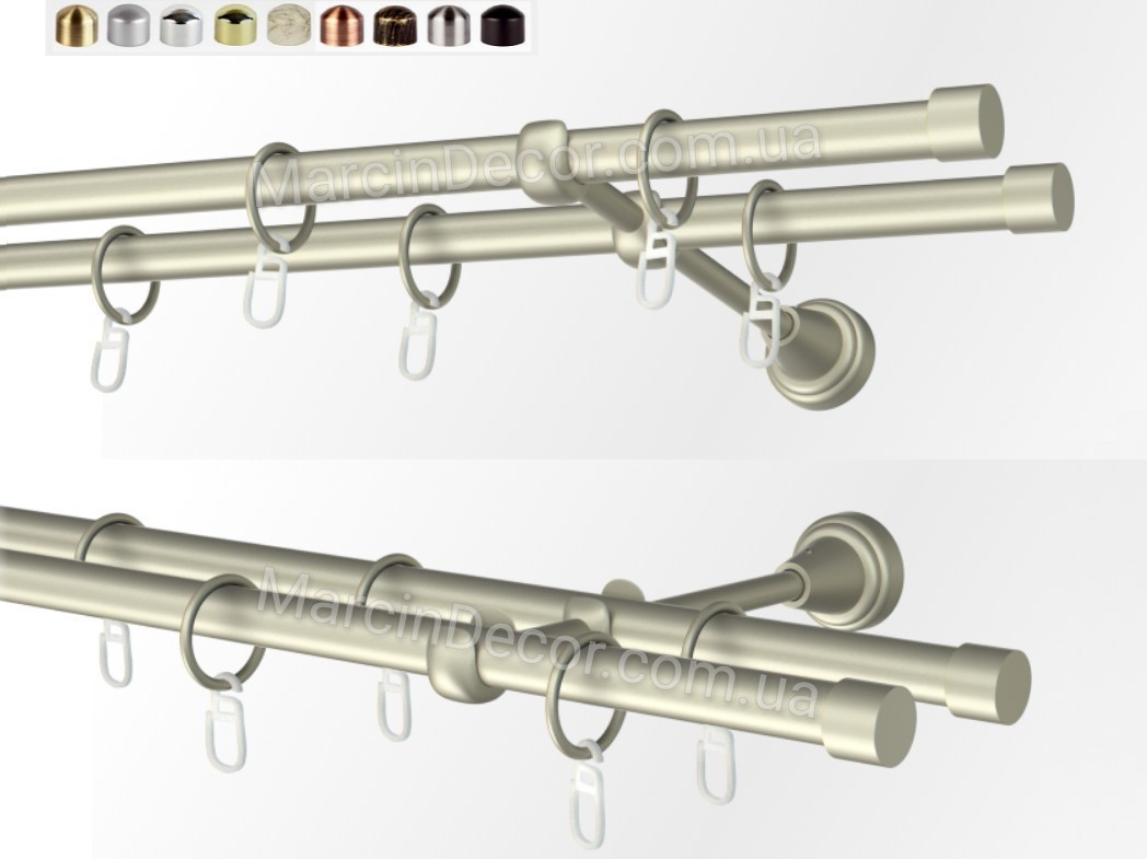 Карниз для штор Marcin Dekor Польща Оригінал, 16мм круглий, Подвійний, 9 Кольорів, З кільцями. Склад