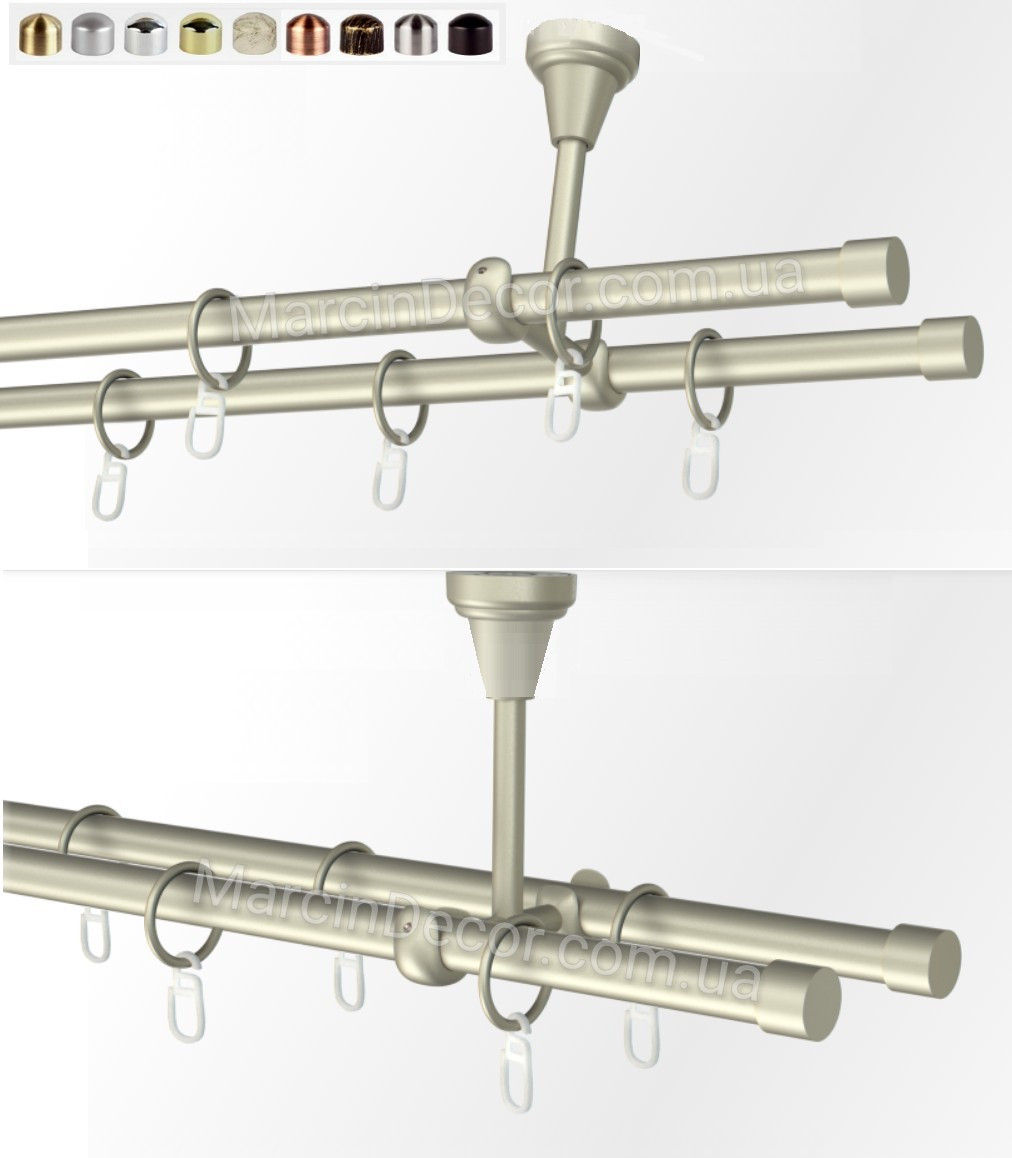 Карниз для штор Marcin Dekor Польща Оригінал, 16мм, Подвійний, Стельовий, 9 Кольорів, Кільця. Склад