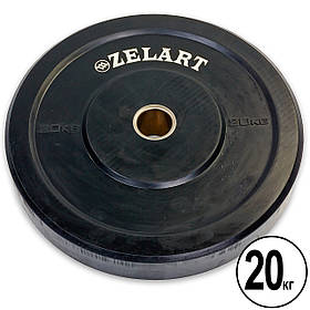 Бамперні диски для кроссфита Bumper Plates гумові d-51мм Zelart Z-TOP ТА-5125-20 20кг (чорний)