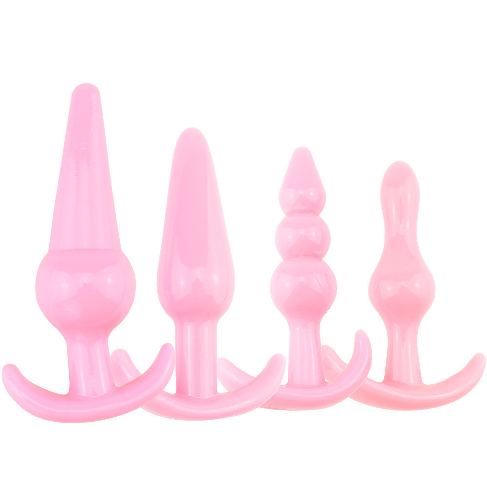 Набір анальних пробок з силікону 4 штуки, пробки для анального сексу, рожевий колір масажер