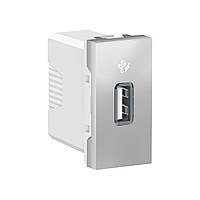 Розетка USB для зарядки, 1А, 1 модуль, алюминий, Unica New, NU342830 Schneider Electric